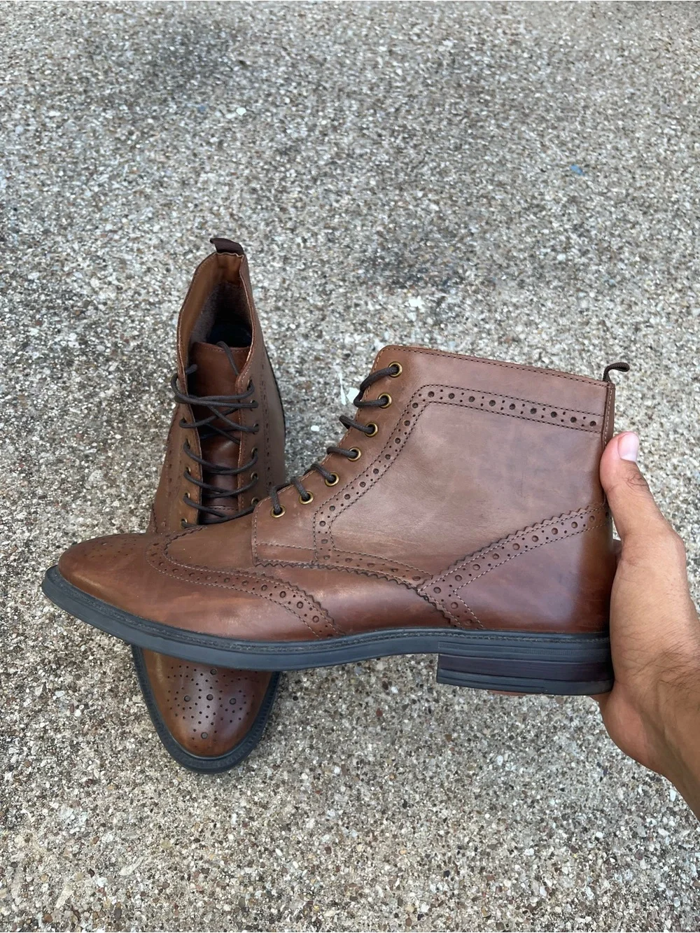 Stafford Mens Deacon Wingtip Cognac Brown Leather Lace Up Boots Size 12M